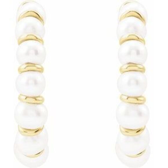 Kazi Luxury 14K Yellow Gold Cultured Freshwater Pearl Hoop Earrings
